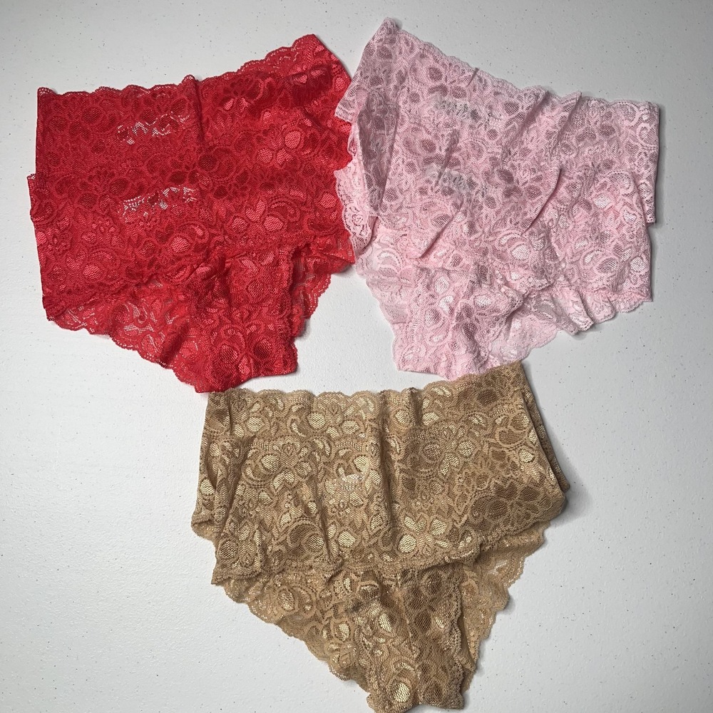 Quince Stretch Lace Cheeky Brief 6 Pack Clay Pale Pink Ruby Womens S NWOT